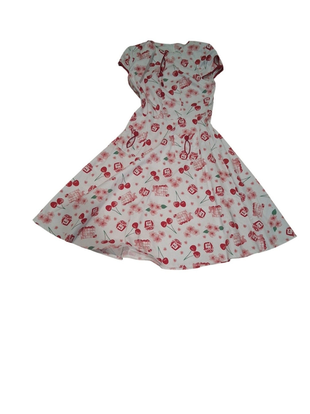 Girls White and Red Cherry Print Fit-and-Flare Dress